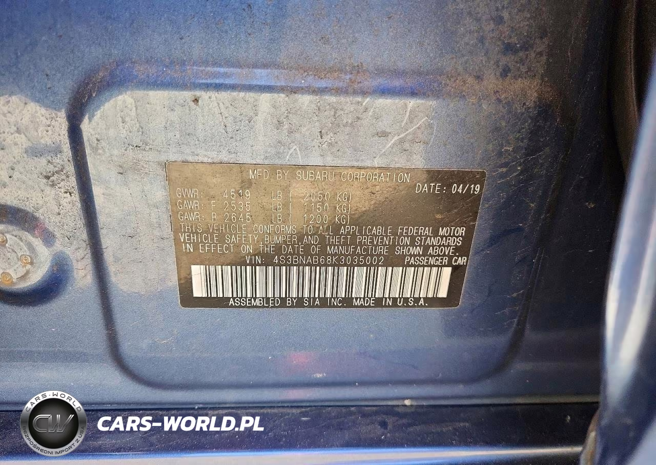 2019 Subaru Legacy 2.5I VIN:4S3BNAB68K3035002 - 12