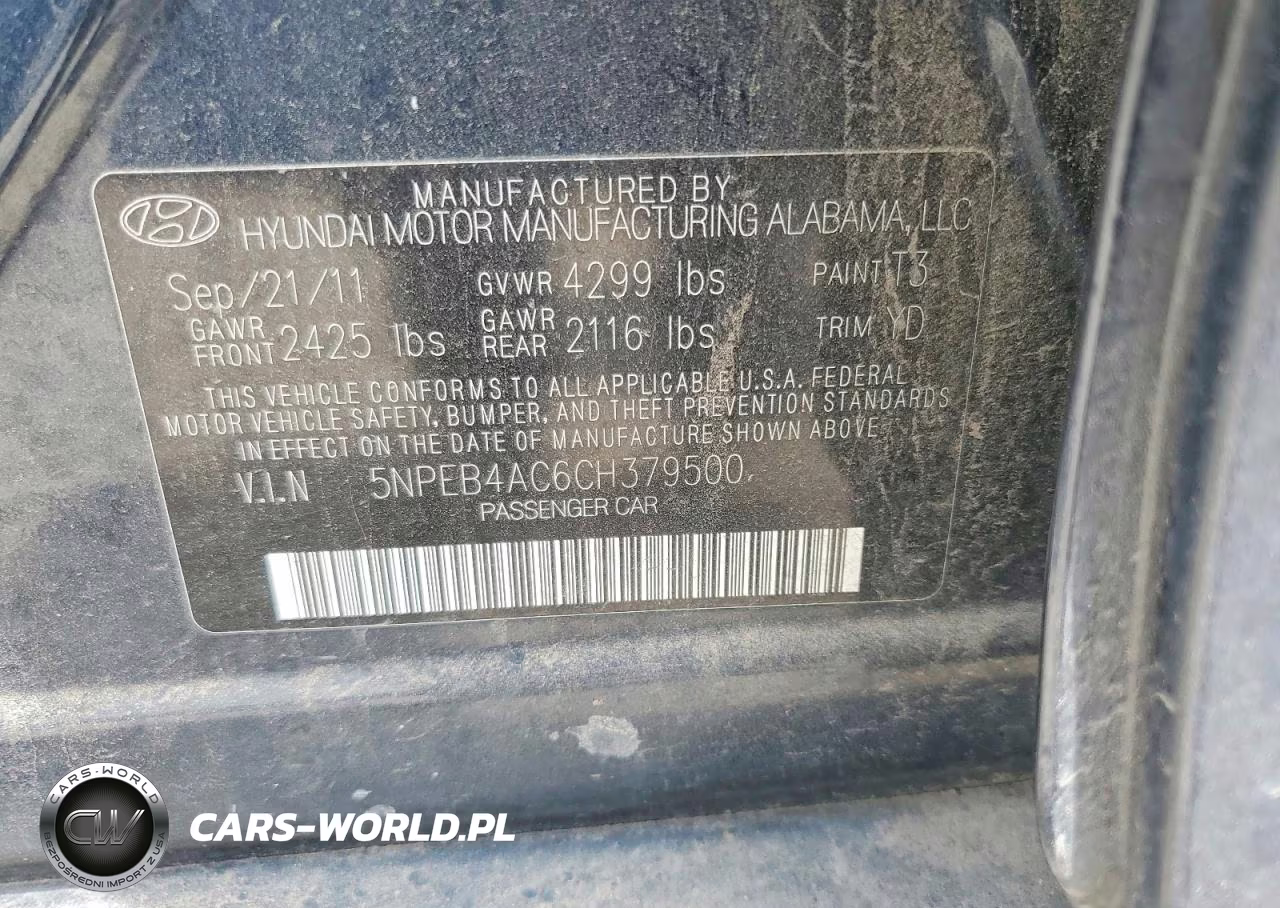 2012 Hyundai Sonata Gls VIN:5NPEB4AC6CH379500 - 12