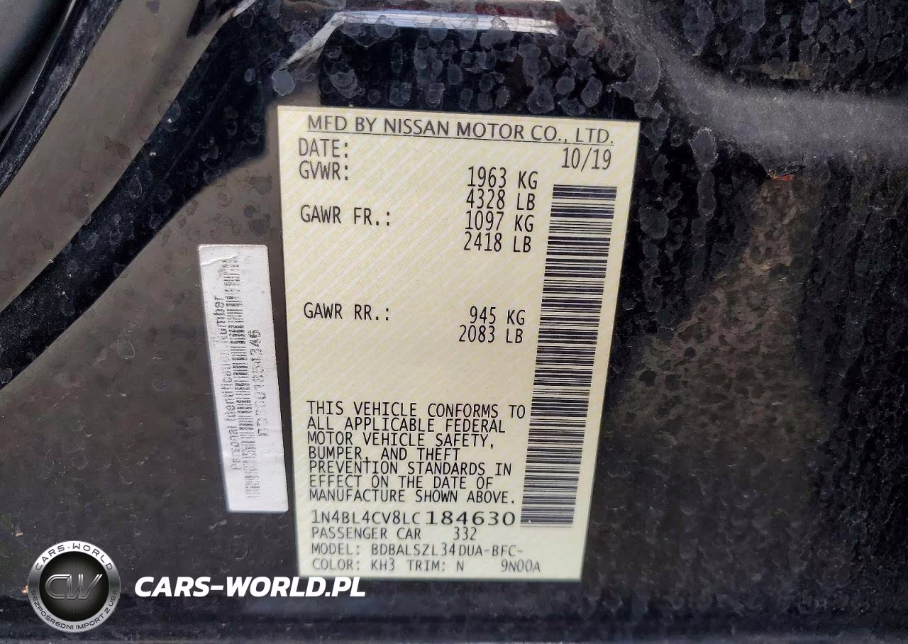 2020 Nissan Altima Sr VIN:1N4BL4CV8LC184630 - 12