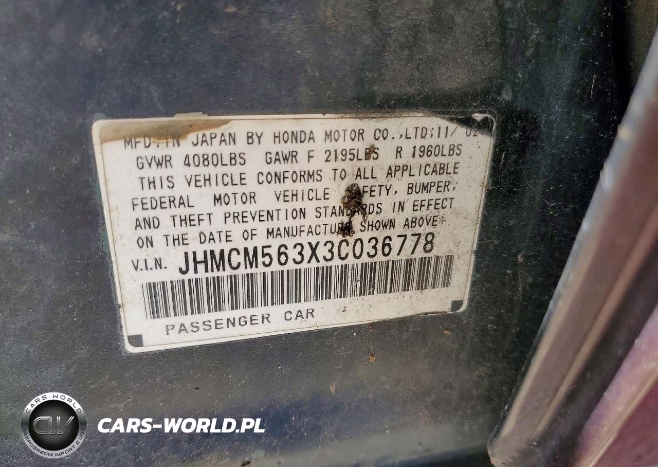 2003 Honda Accord Lx VIN:JHMCM563X3C036778 - 12