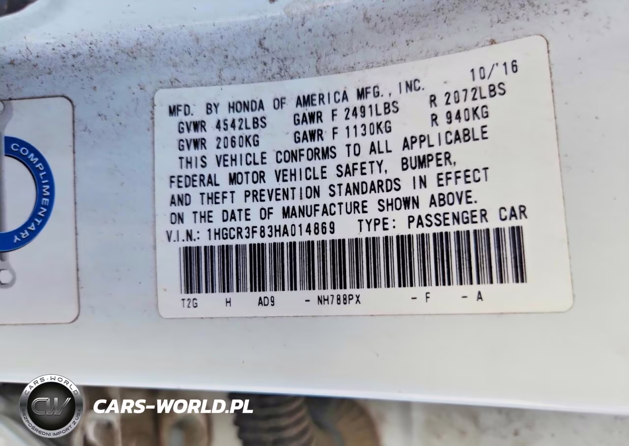 2017 Honda Accord Exl VIN:1HGCR3F83HA014869 - 13