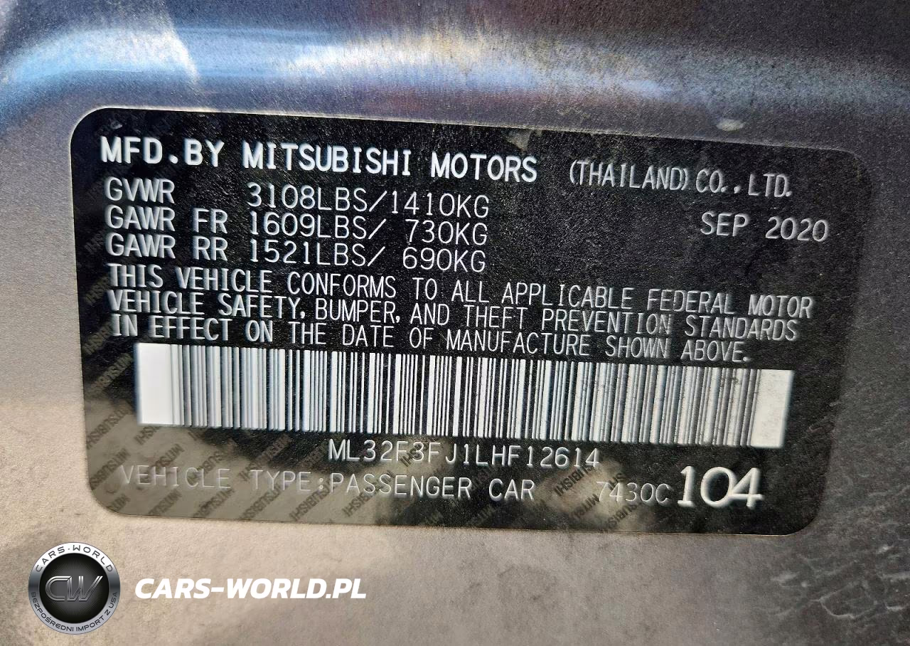 2020 Mitsubishi Mirage G4 Es VIN:ML32F3FJ1LHF12614 - 12