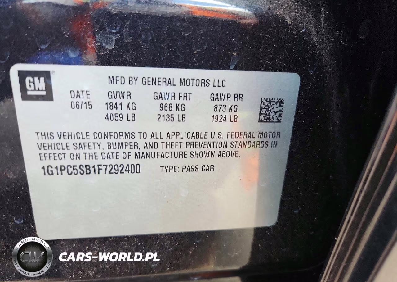 2015 Chevrolet Cruze Lt VIN:1G1PC5SB1F7292400 - 12