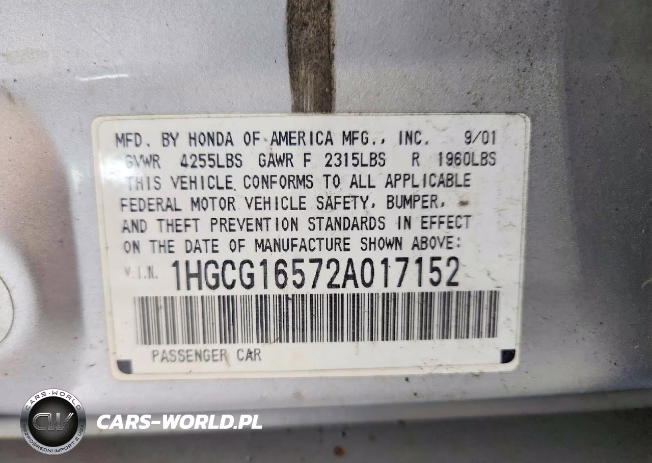2002 Honda Accord Ex VIN:1HGCG16572A017152 - 12