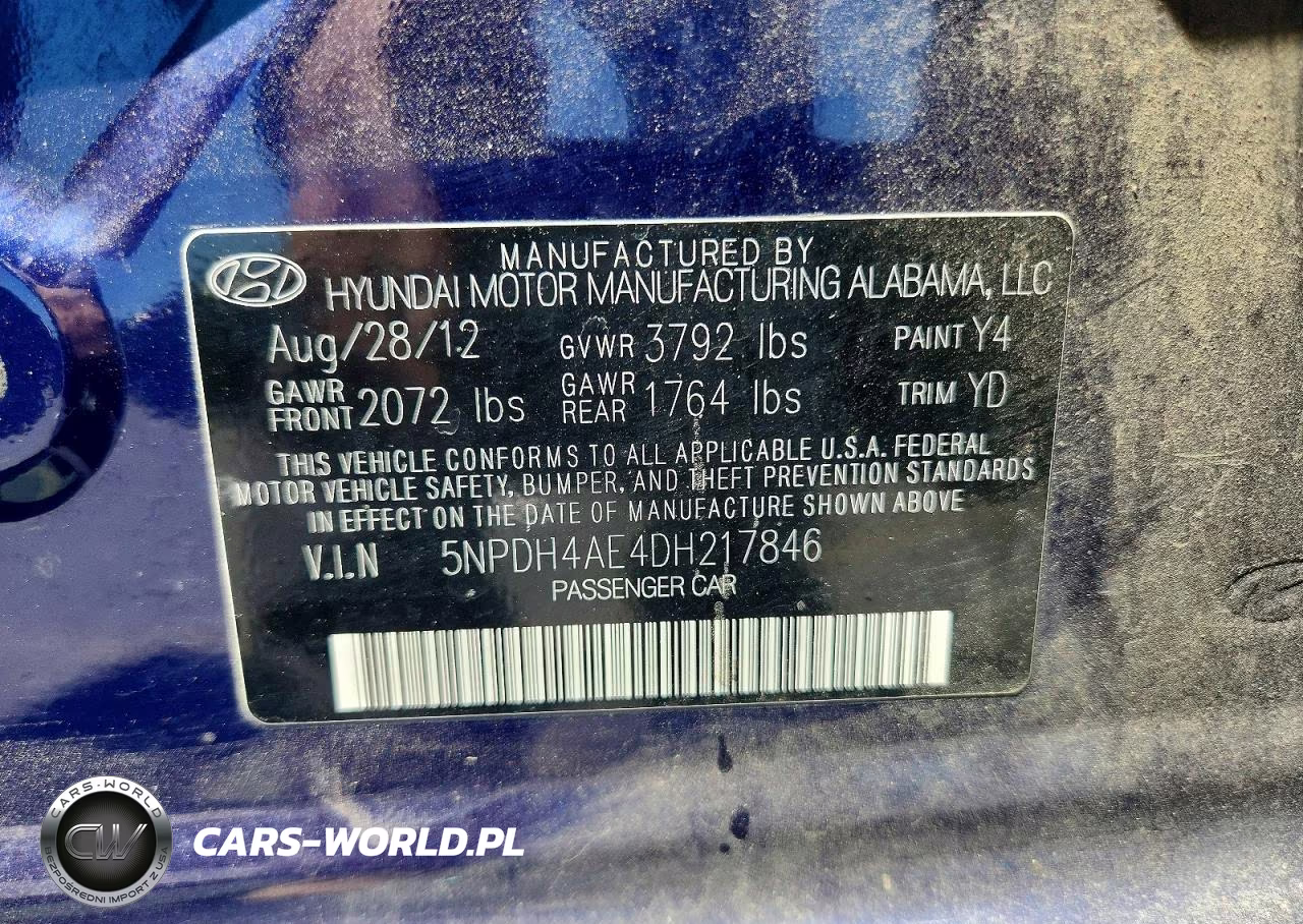 2013 Hyundai Elantra Limited VIN:5NPDH4AE4DH217846 - 12