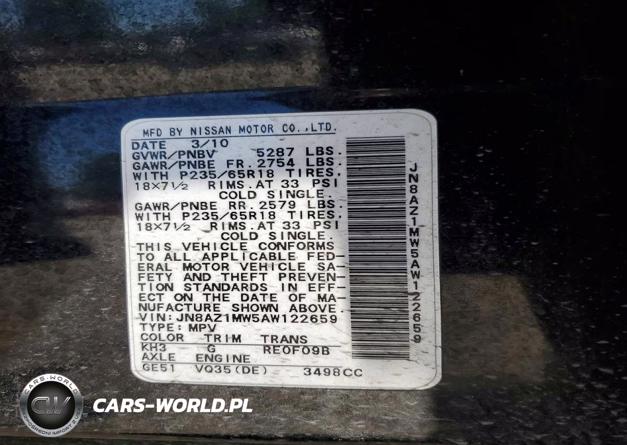 2010 Nissan Murano S-Sl-Le VIN:JN8AZ1MW5AW122659 - 13