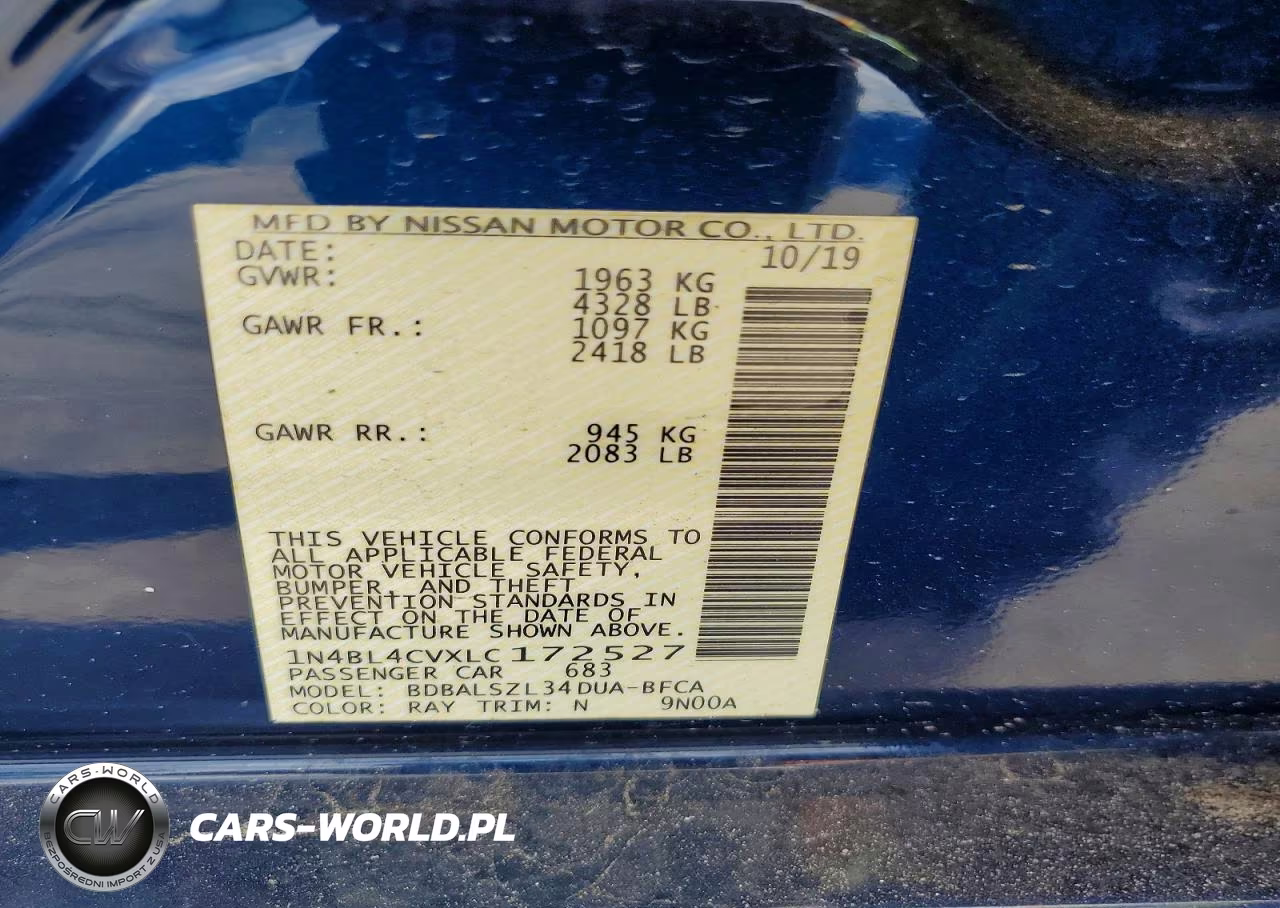 2020 Nissan Altima Sr Fwd VIN:1N4BL4CVXLC172527 - 10