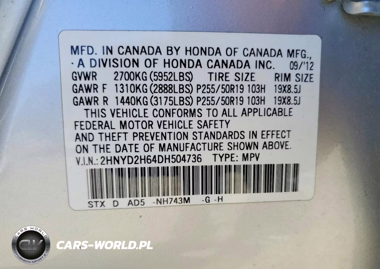 2013 Acura Mdx Advance VIN:2HNYD2H64DH504736 - 13