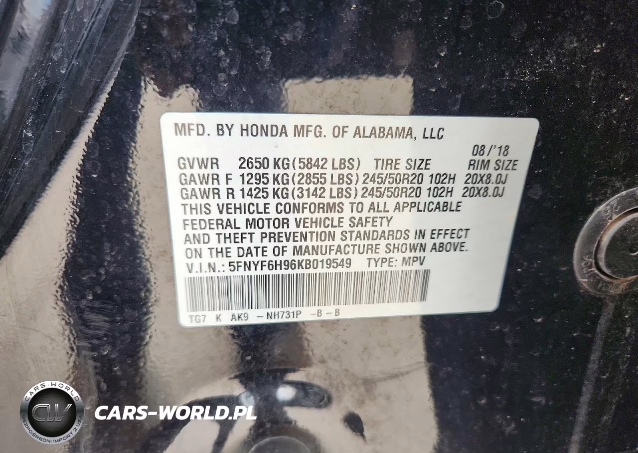 2019 Honda Pilot Touring VIN:5FNYF6H96KB019549 - 13