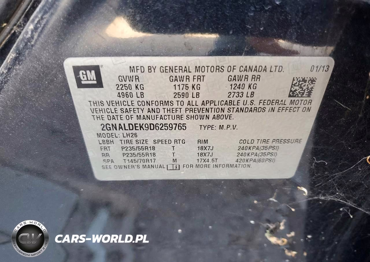 2013 Chevrolet Equinox Lt VIN:2GNALDEK9D6259765 - 12
