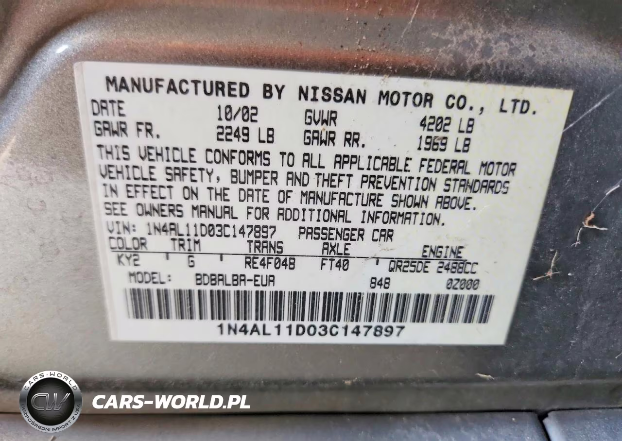 2003 Nissan Altima 2.5 S VIN:1N4AL11D03C147897 - 12