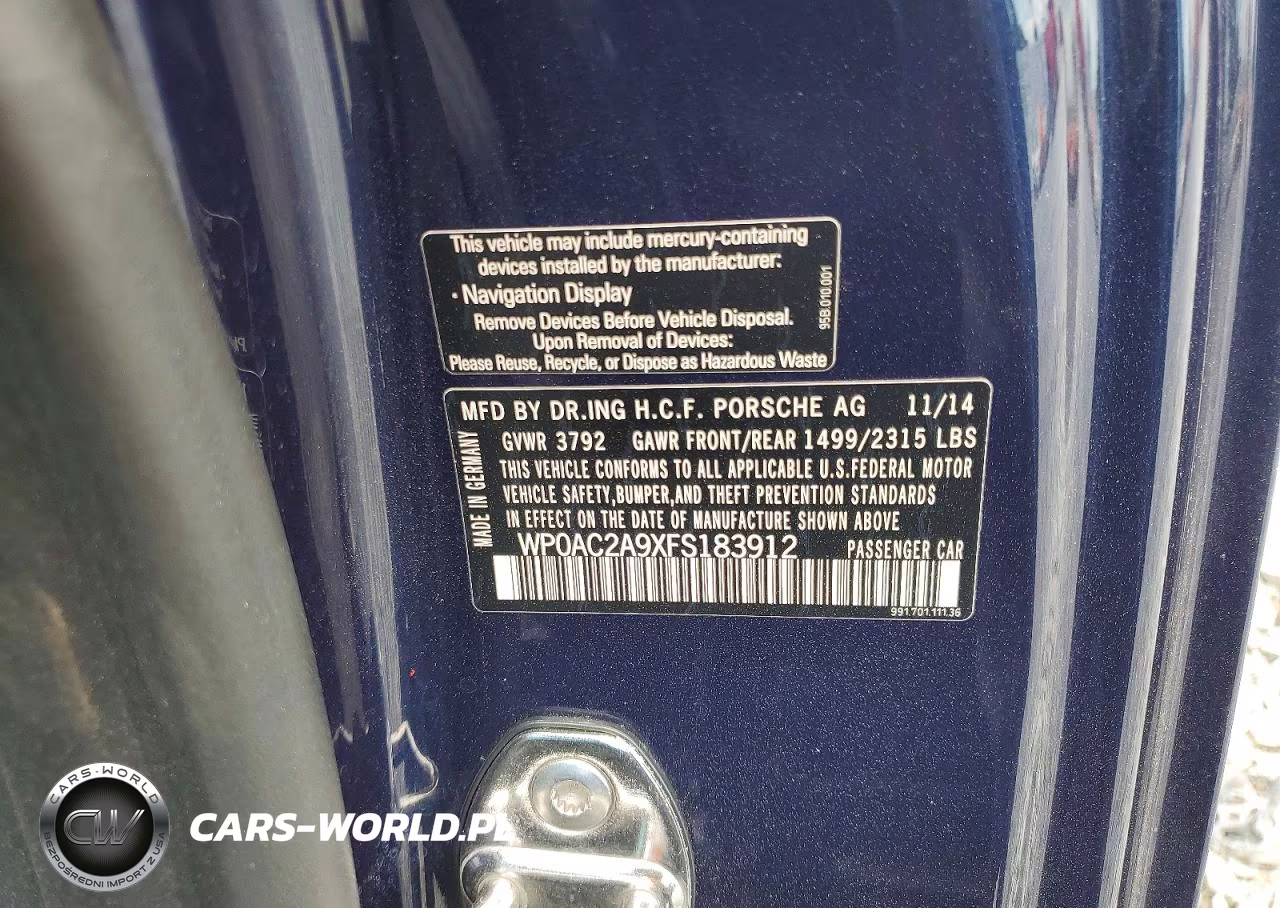 2015 Porsche 911 Gt3 VIN:WP0AC2A9XFS183912 - 12