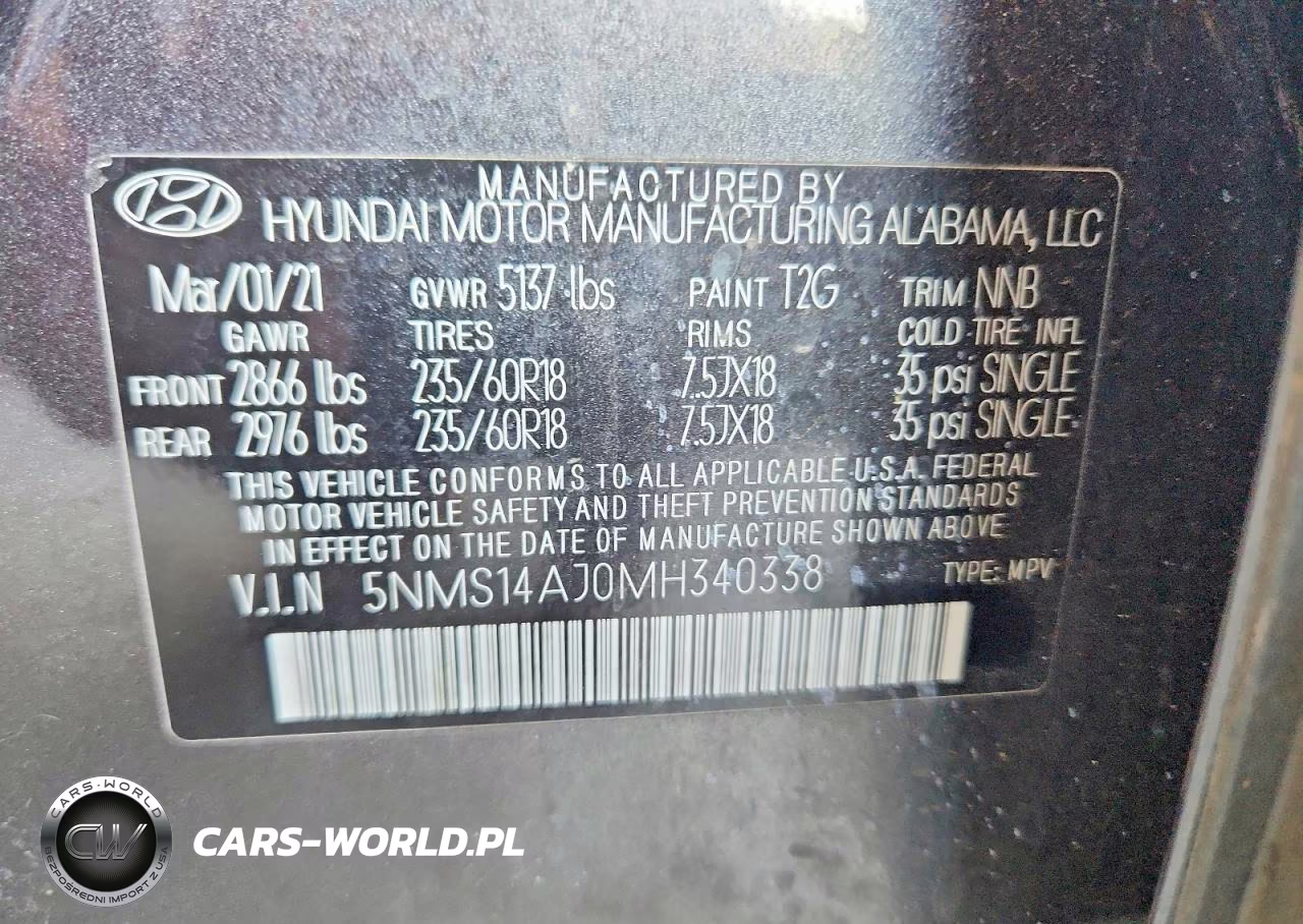 2021 Hyundai Santa Fe Se VIN:5NMS14AJ0MH340338 - 14