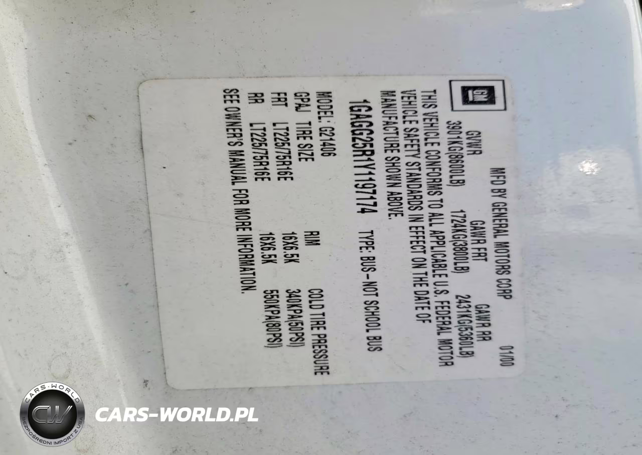 2000 Chevrolet Express G2500 VIN:1GAGG25R1Y1197174 - 13