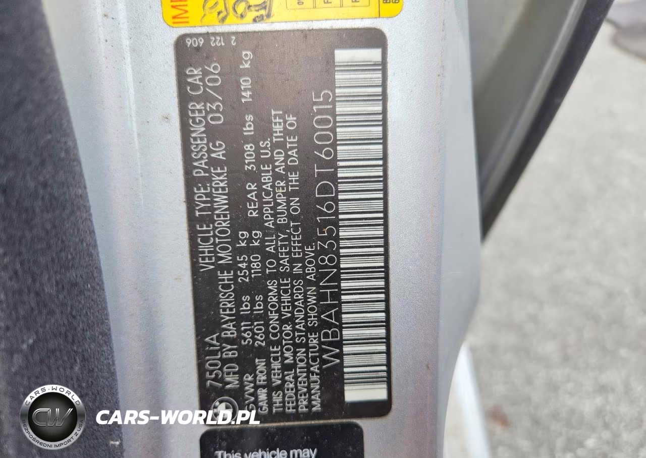 2006 BMW 750 Li VIN:WBAHN83516DT60015 - 12