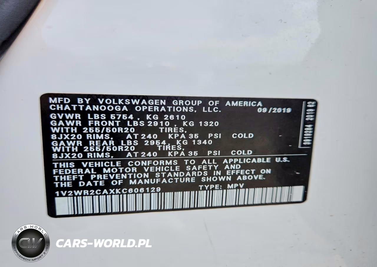 2019 Volkswagen Atlas Se VIN:1V2WR2CAXKC606129 - 13