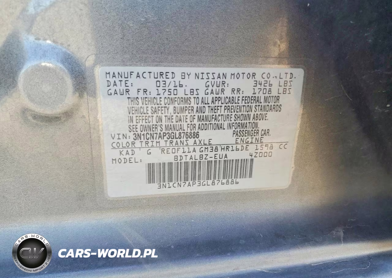 2016 Nissan Versa 1.6 Sv VIN:3N1CN7AP3GL876886 - 12