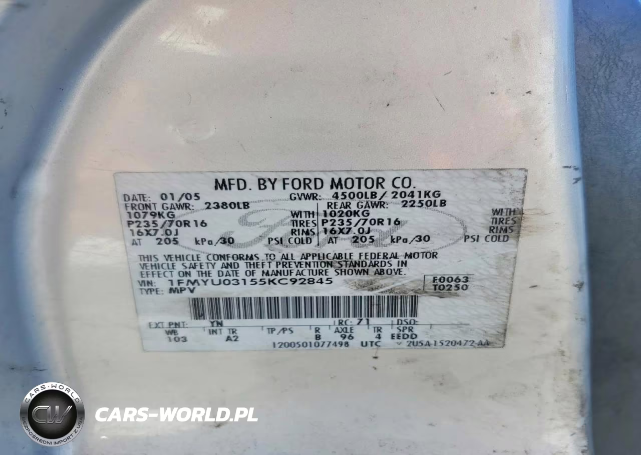 2005 Ford Escape Xlt VIN:1FMYU03155KC92845 - 12
