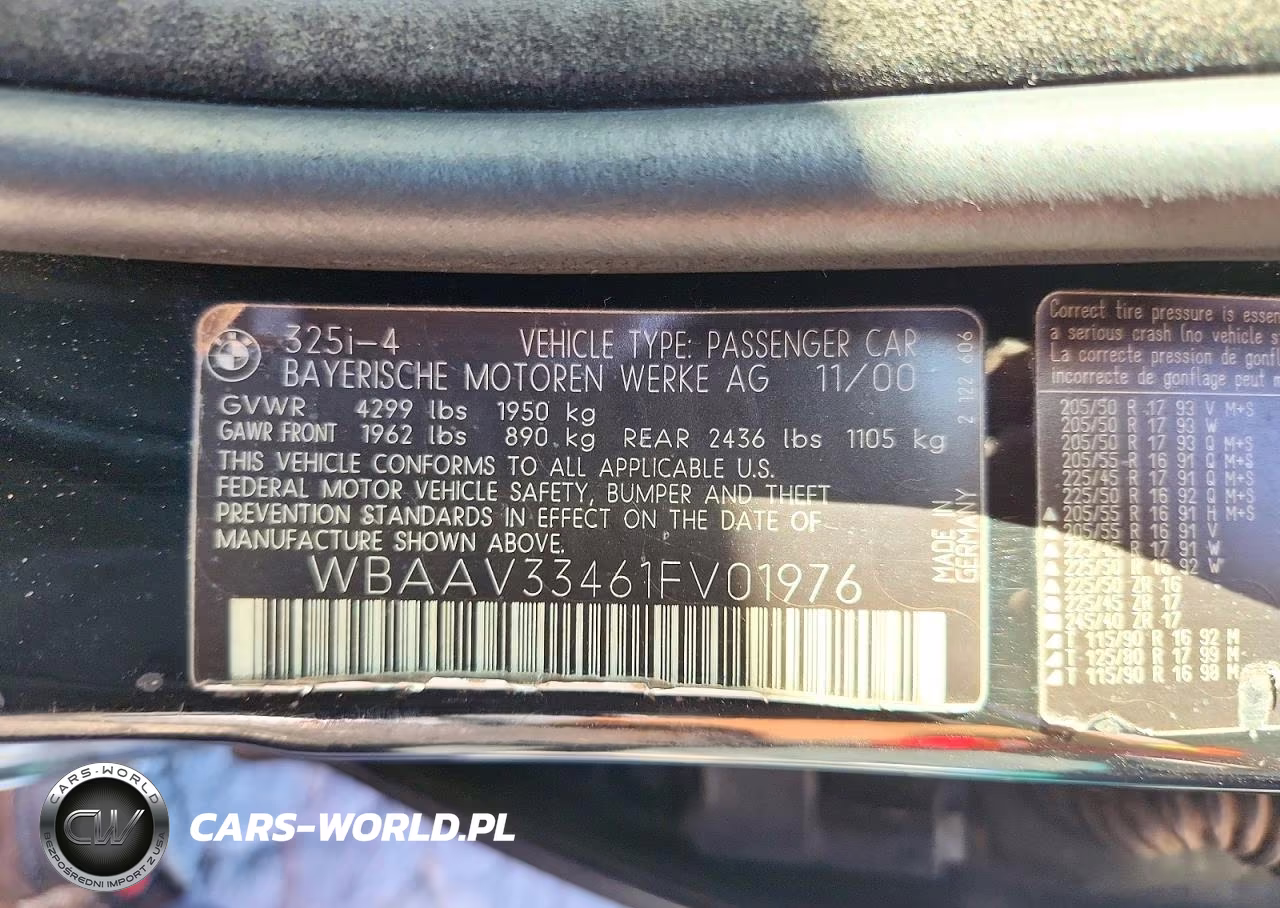 2001 BMW 325 I VIN:WBAAV33461FV01976 - 12