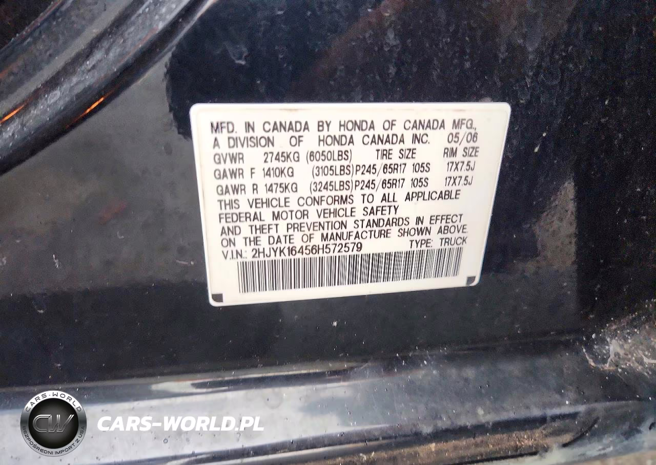 2006 Honda Ridgeline Rts VIN:2HJYK16456H572579 - 12