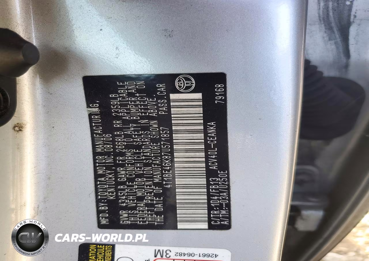 2007 Toyota Camry Le VIN:4T1BE46K87U571857 - 12