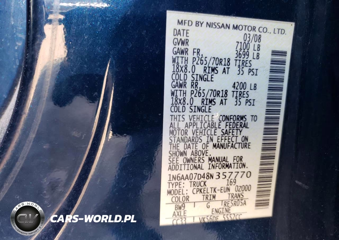 2008 Nissan Titan Xe VIN:1N6AA07D48N357770 - 12