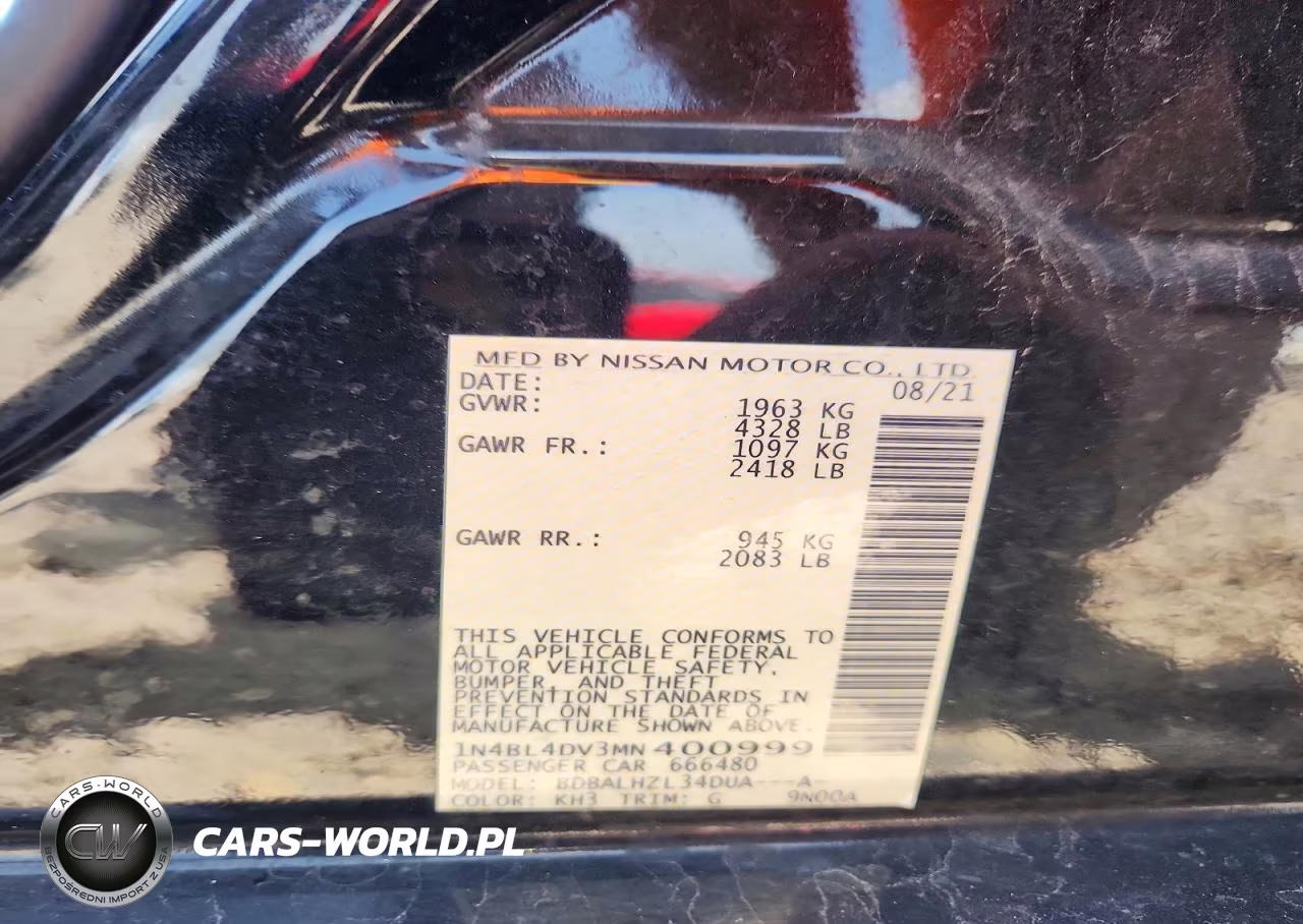 2021 Nissan Altima Sv VIN:1N4BL4DV3MN400999 - 13