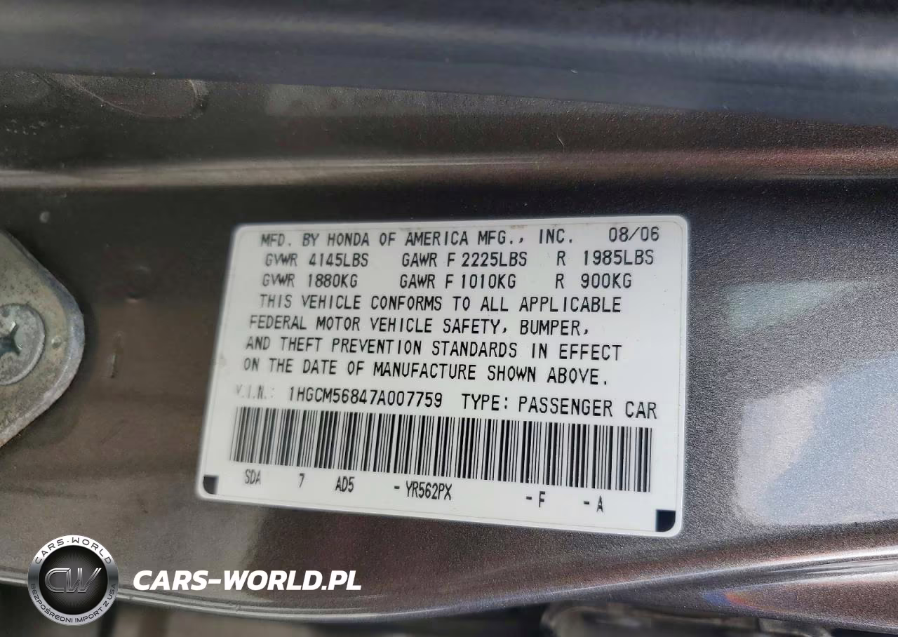 2007 Honda Accord Ex VIN:1HGCM56847A007759 - 12