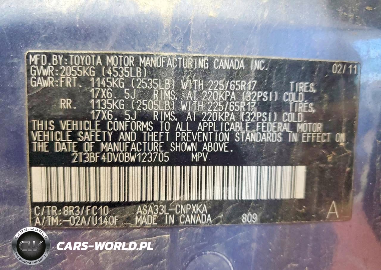 2011 Toyota Rav4 Base VIN:2T3BF4DV0BW123705 - 12