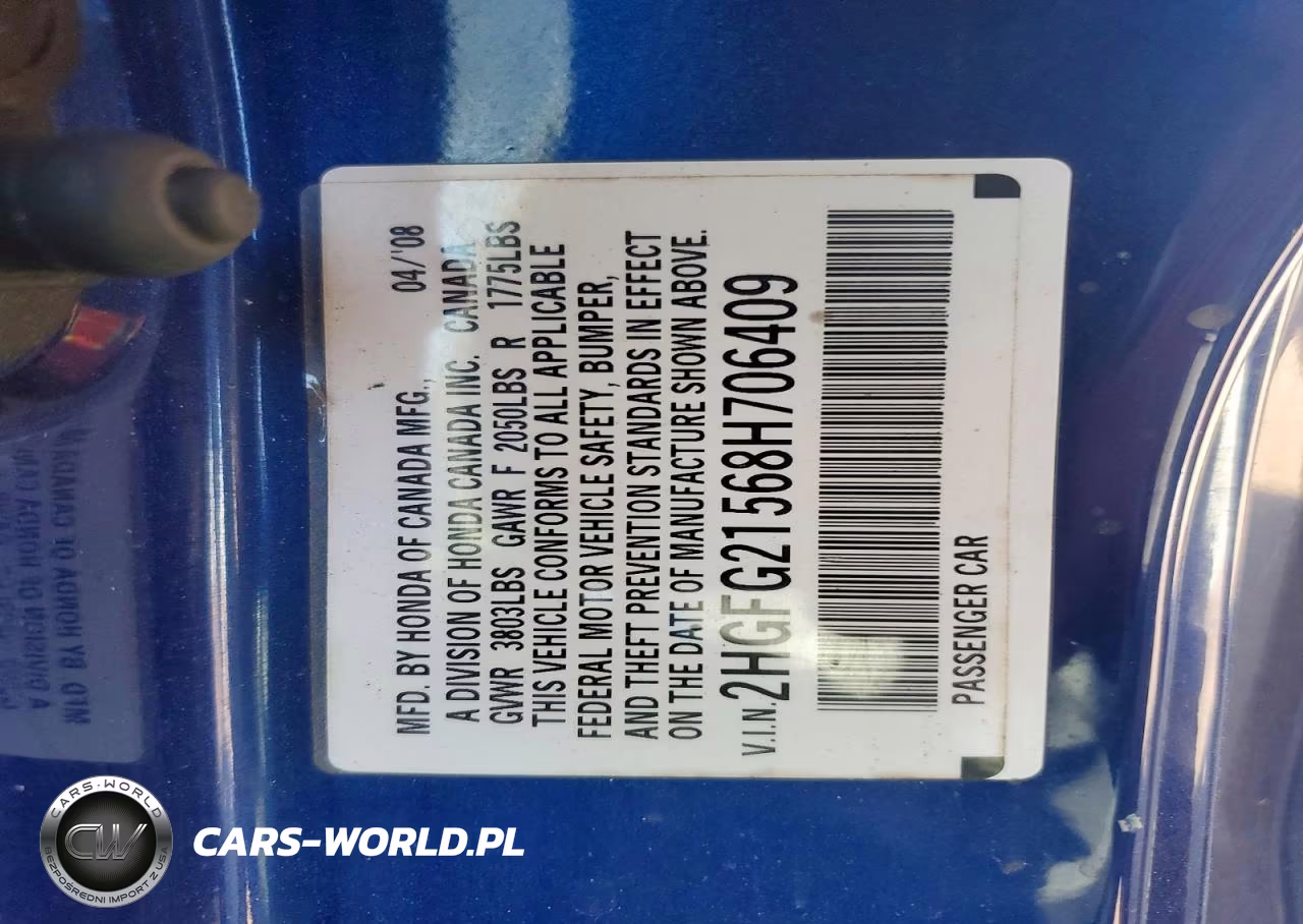 2008 Honda Civic Si VIN:2HGFG21568H706409 - 12