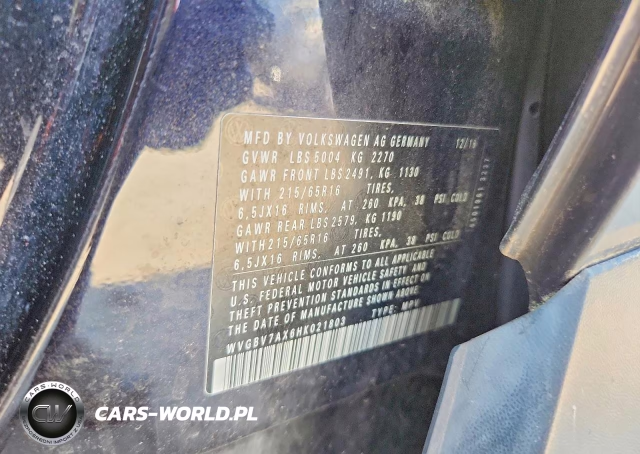 2017 Volkswagen Tiguan S VIN:WVGBV7AX6HK021803 - 13