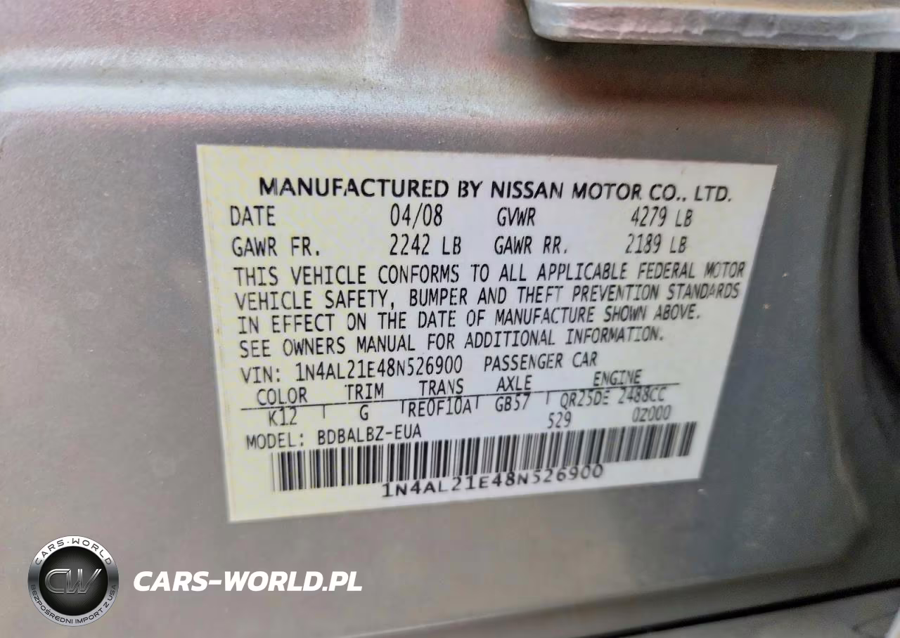 2008 Nissan Altima 2.5-2.5S VIN:1N4AL21E48N526900 - 12