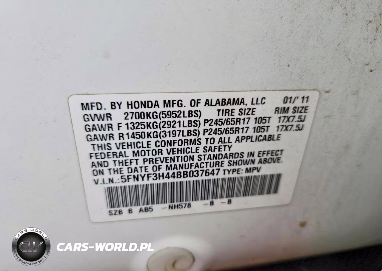 2011 Honda Pilot Ex VIN:5FNYF3H44BB037647 - 13