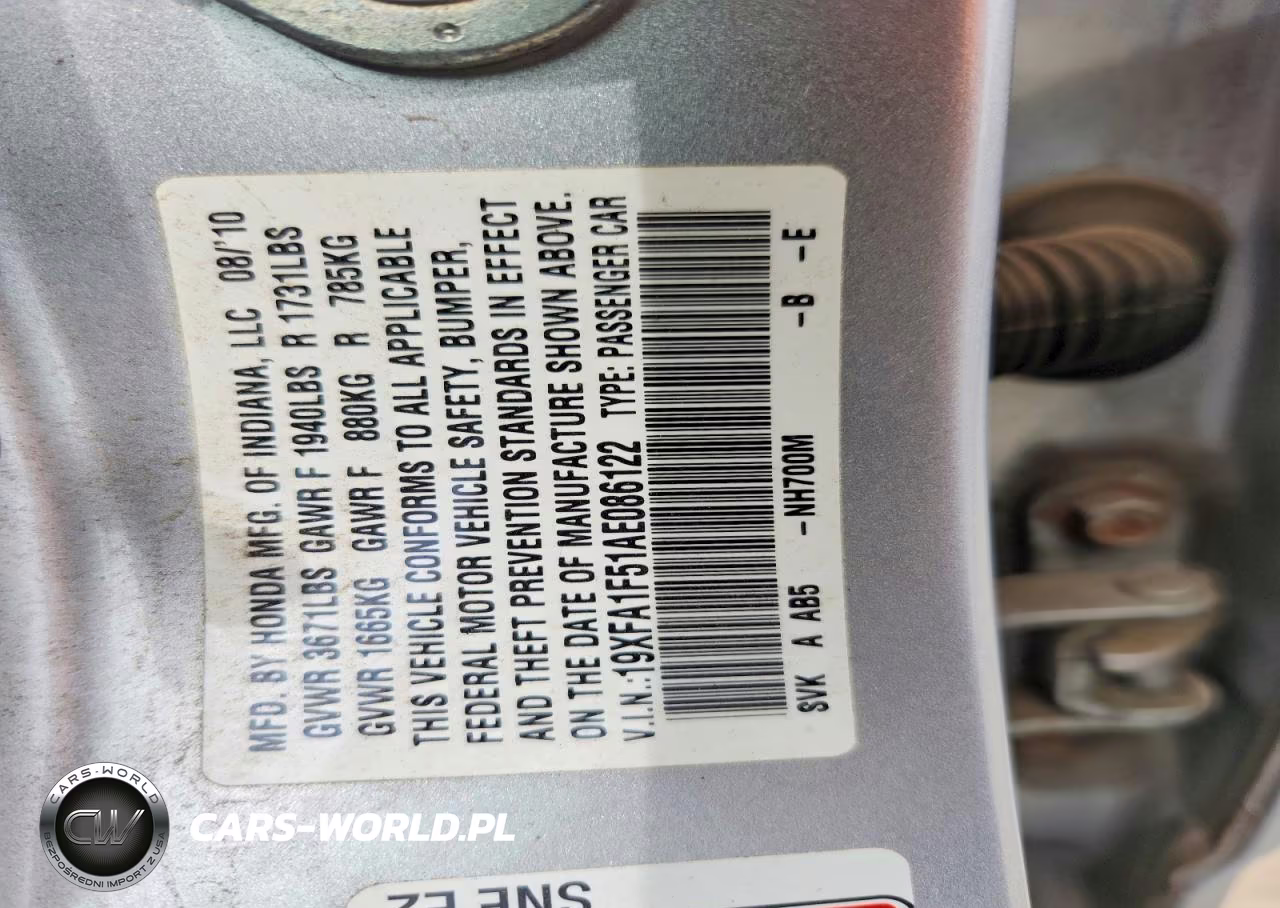 2010 Honda Civic Lx VIN:19XFA1F51AE086122 - 12