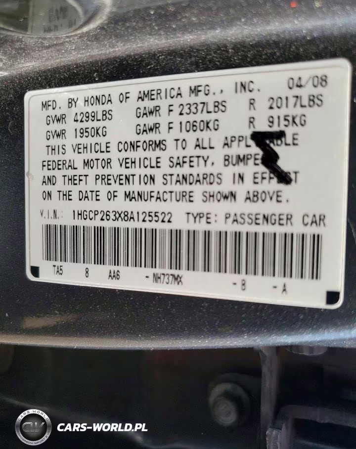 2008 Honda Accord Lx VIN:1HGCP263X8A125522 - 12