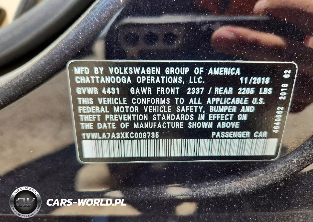 2019 Volkswagen Passat Wolfsburg VIN:1VWLA7A3XKC009735 - 12