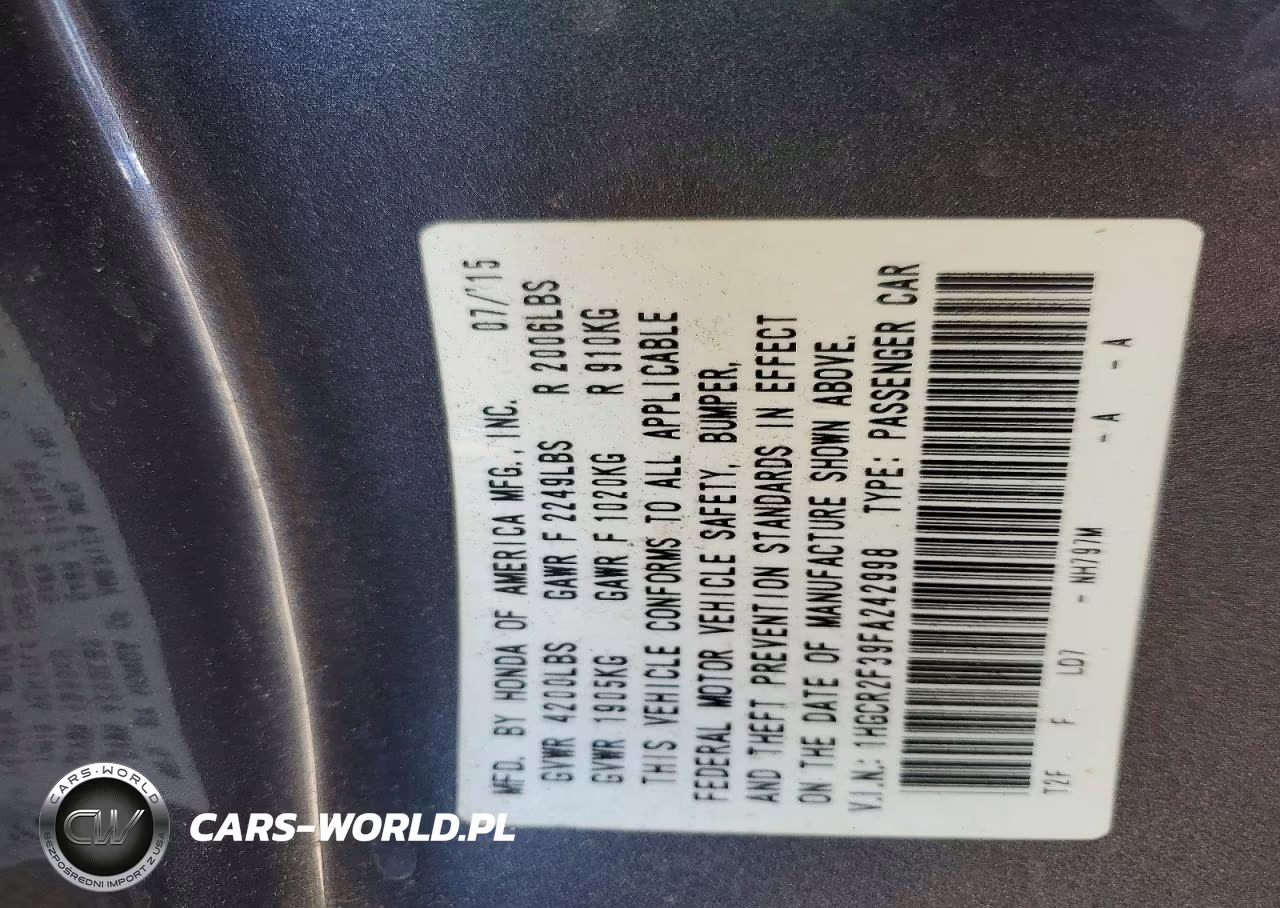 2015 Honda Accord Lx VIN:1HGCR2F39FA242998 - 12