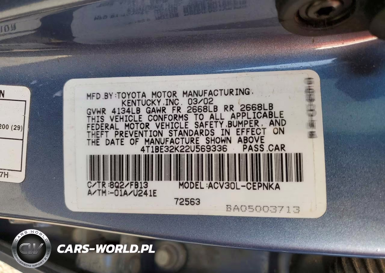 2002 Toyota Camry Le VIN:4T1BE32K22U569336 - 13