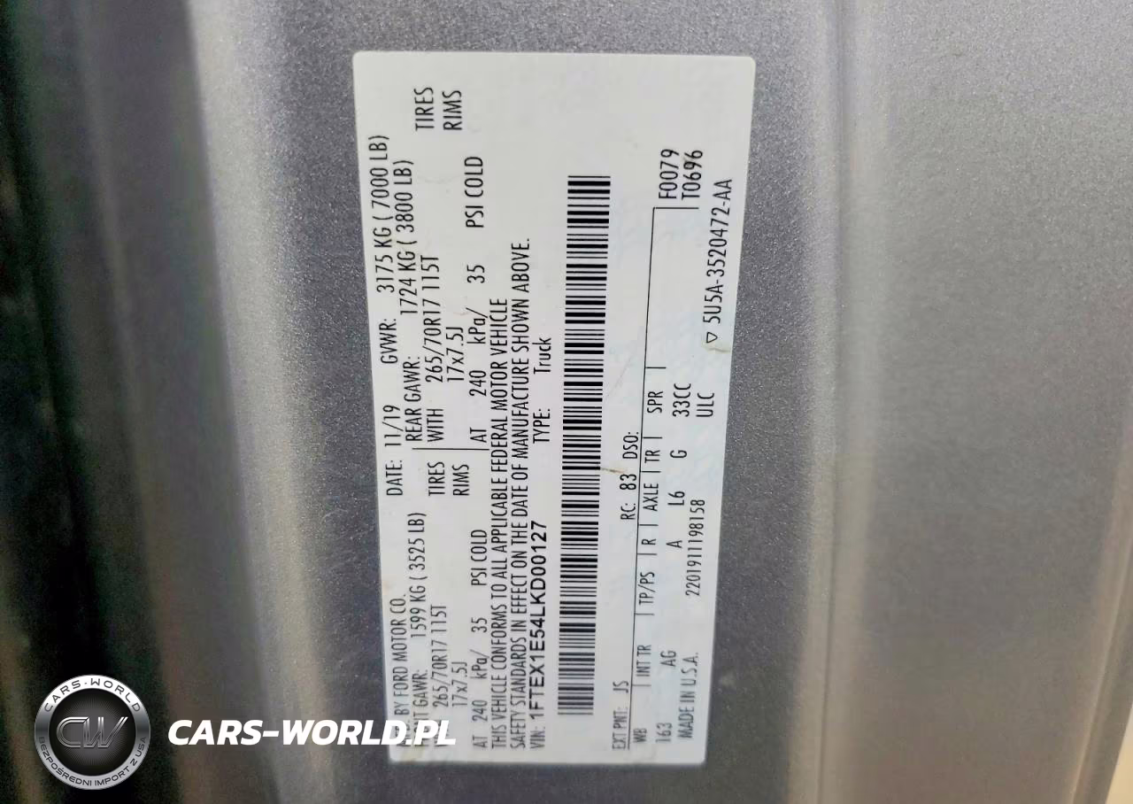 2020 Ford F150 Xl 4Wd 5.0L V8 VIN:1FTEX1E54LKD00127 - 12