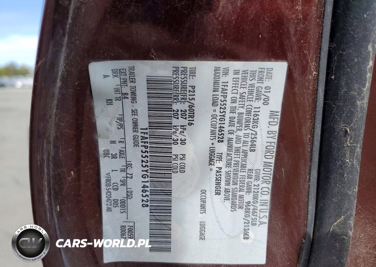 2000 Ford Taurus Ses VIN:1FAFP5525YG146528 - 12