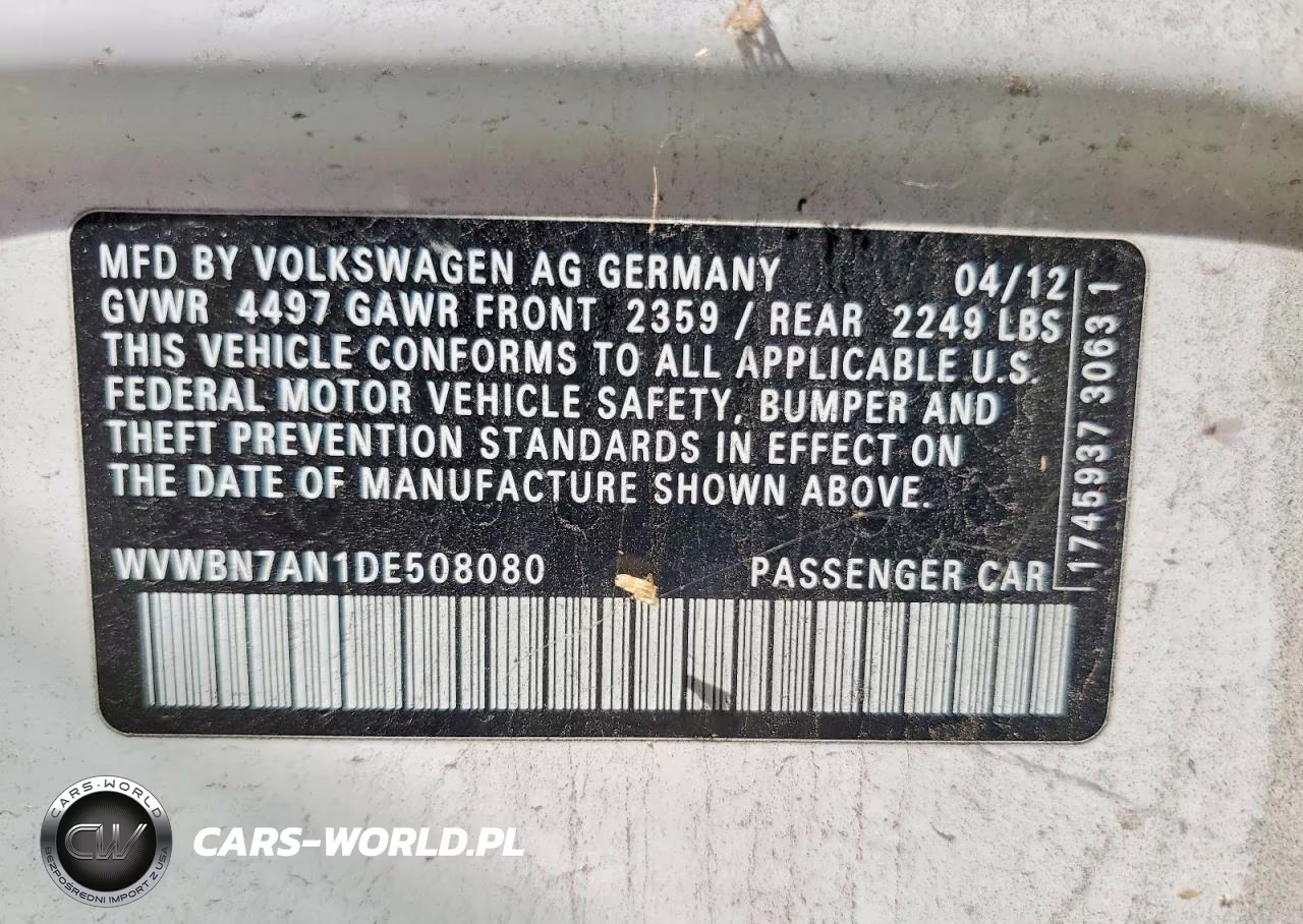 2013 Volkswagen Cc Sport VIN:WVWBN7AN1DE508080 - 12