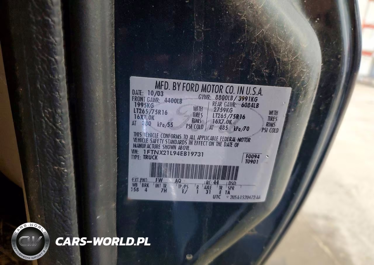 2004 Ford F250 Super Duty VIN:1FTNX21L94EB19731 - 13