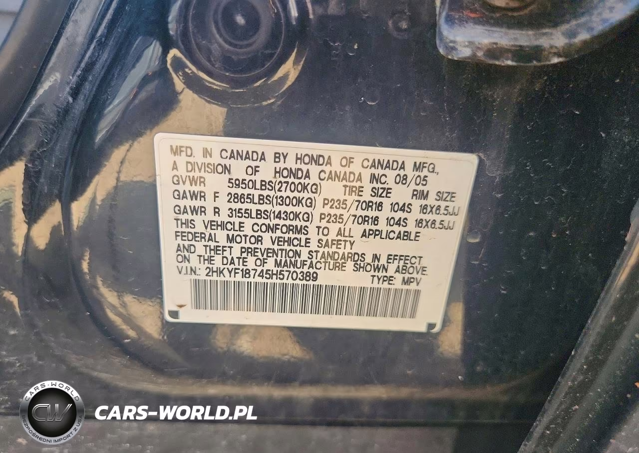 2005 Honda Pilot Exl VIN:2HKYF18745H570389 - 13