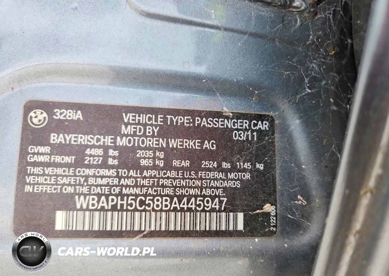 2011 BMW 328 I Sulev VIN:WBAPH5C58BA445947 - 12