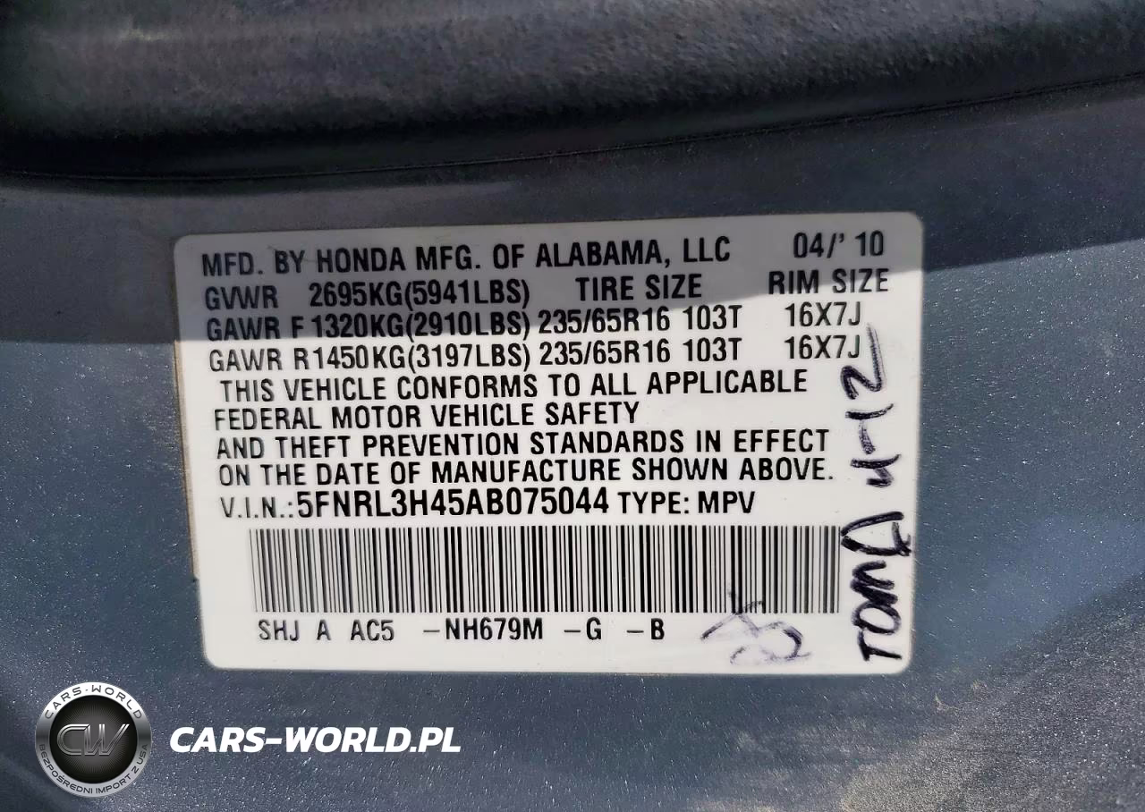 2010 Honda Odyssey Ex VIN:5FNRL3H45AB075044 - 13