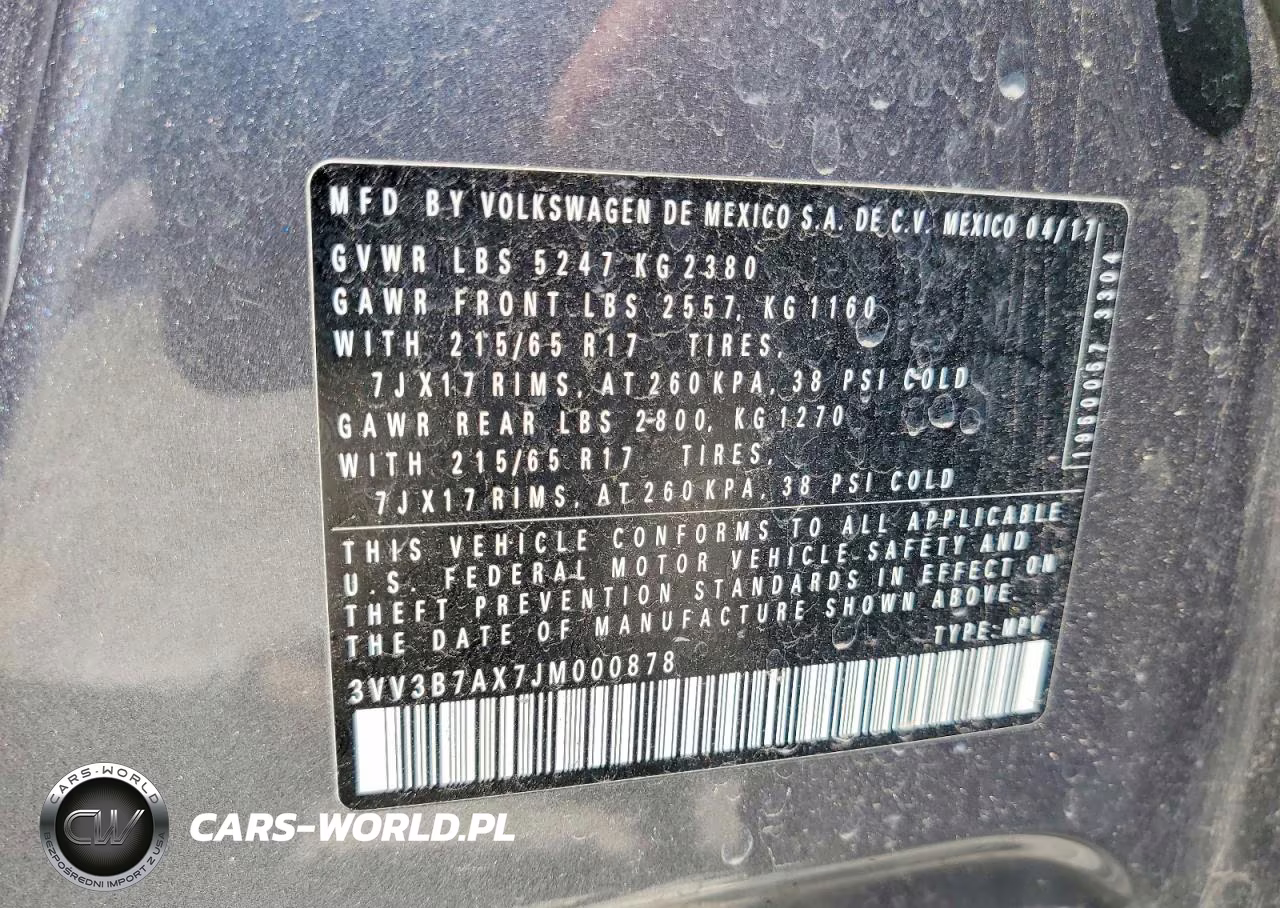 2018 Volkswagen Tiguan Se VIN:3VV3B7AX7JM000878 - 12