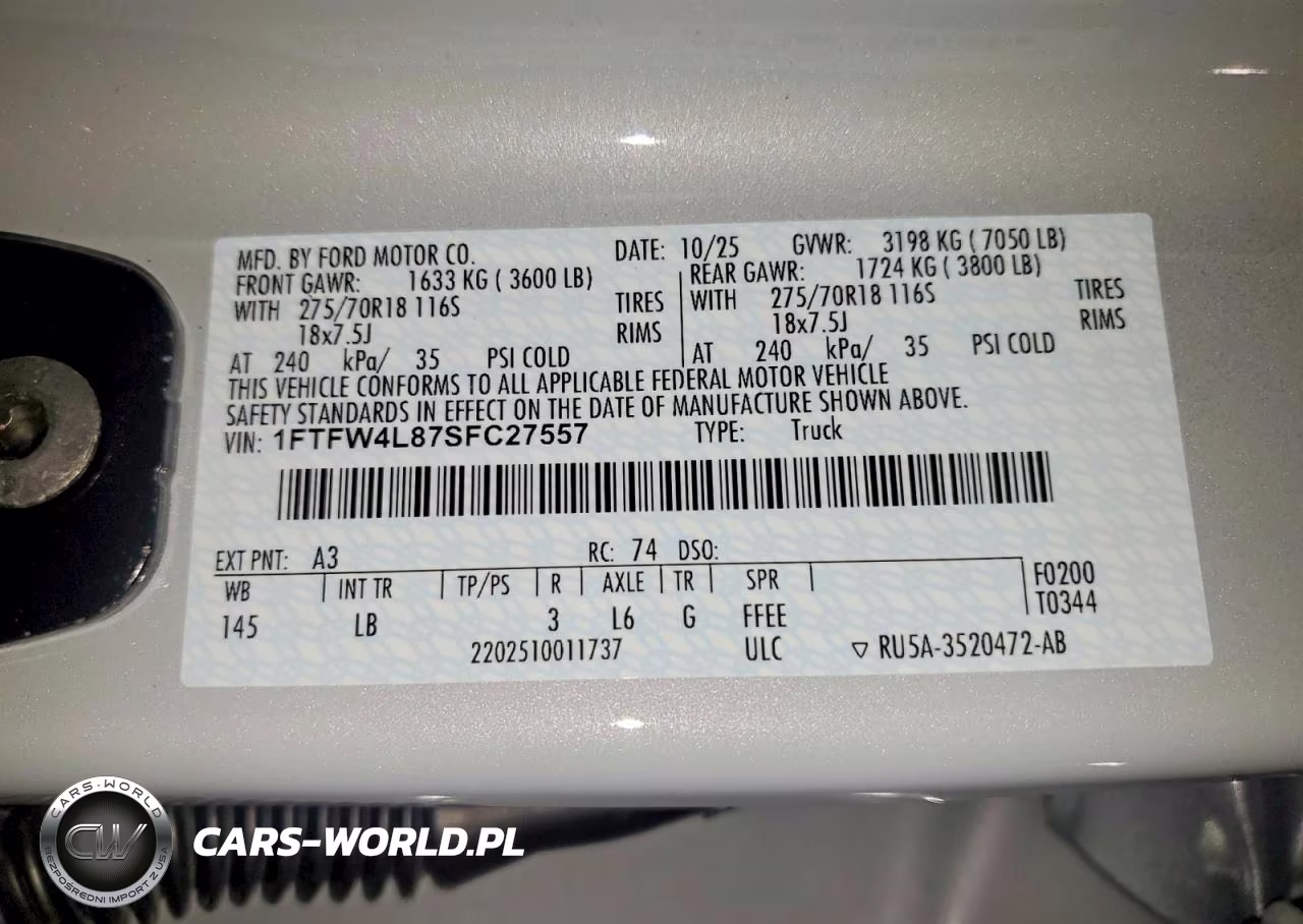 2025 Ford F150 Tremor VIN:1FTFW4L87SFC27557 - 12