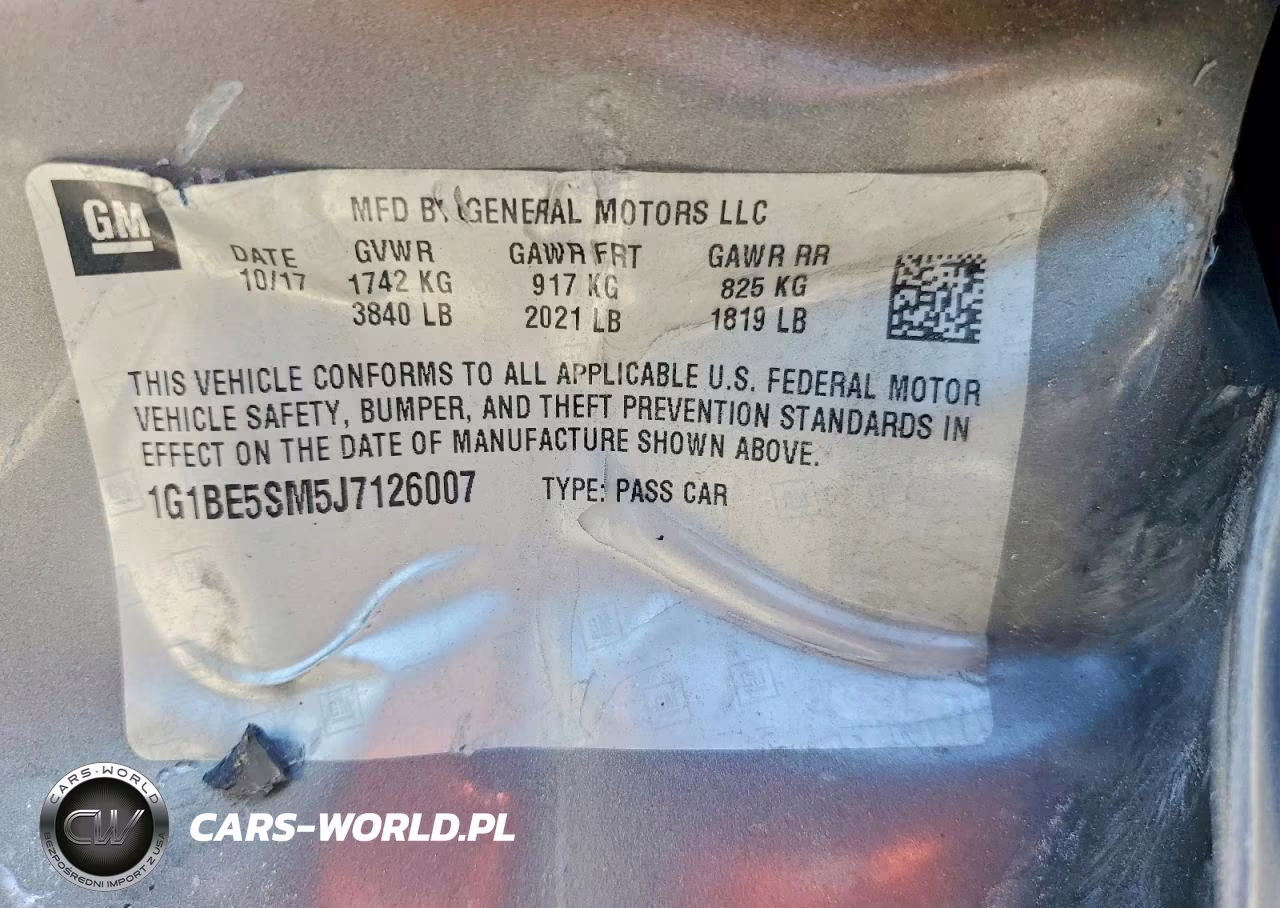 2018 Chevrolet Cruze Lt VIN:1G1BE5SM5J7126007 - 12