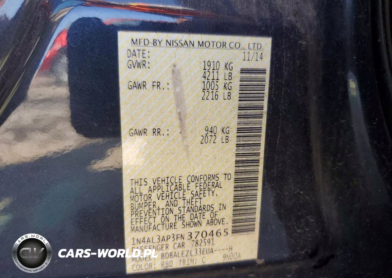 2015 Nissan Altima 2.5 S VIN:1N4AL3AP3FN370465 - 12