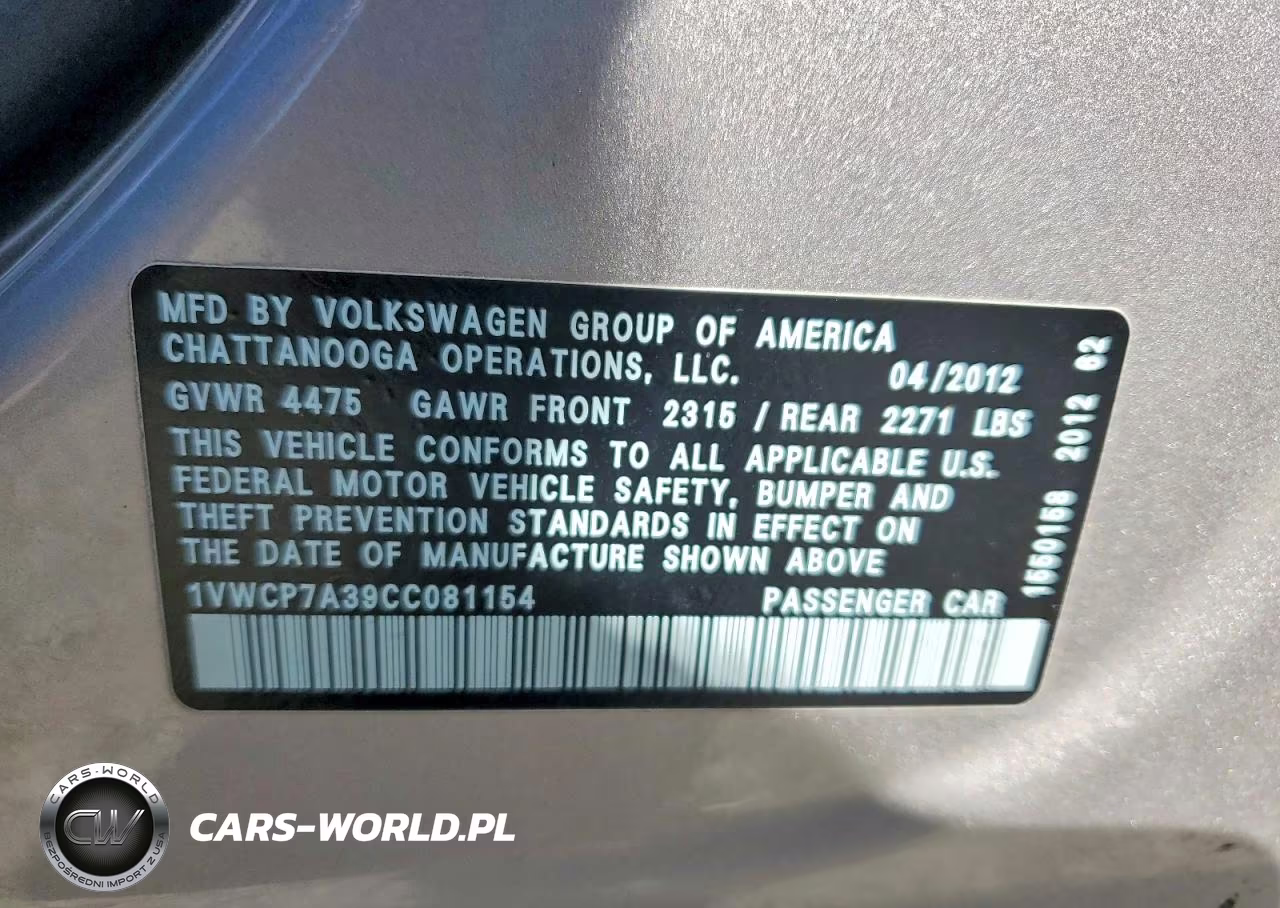 2012 Volkswagen Passat Sel VIN:1VWCP7A39CC081154 - 13